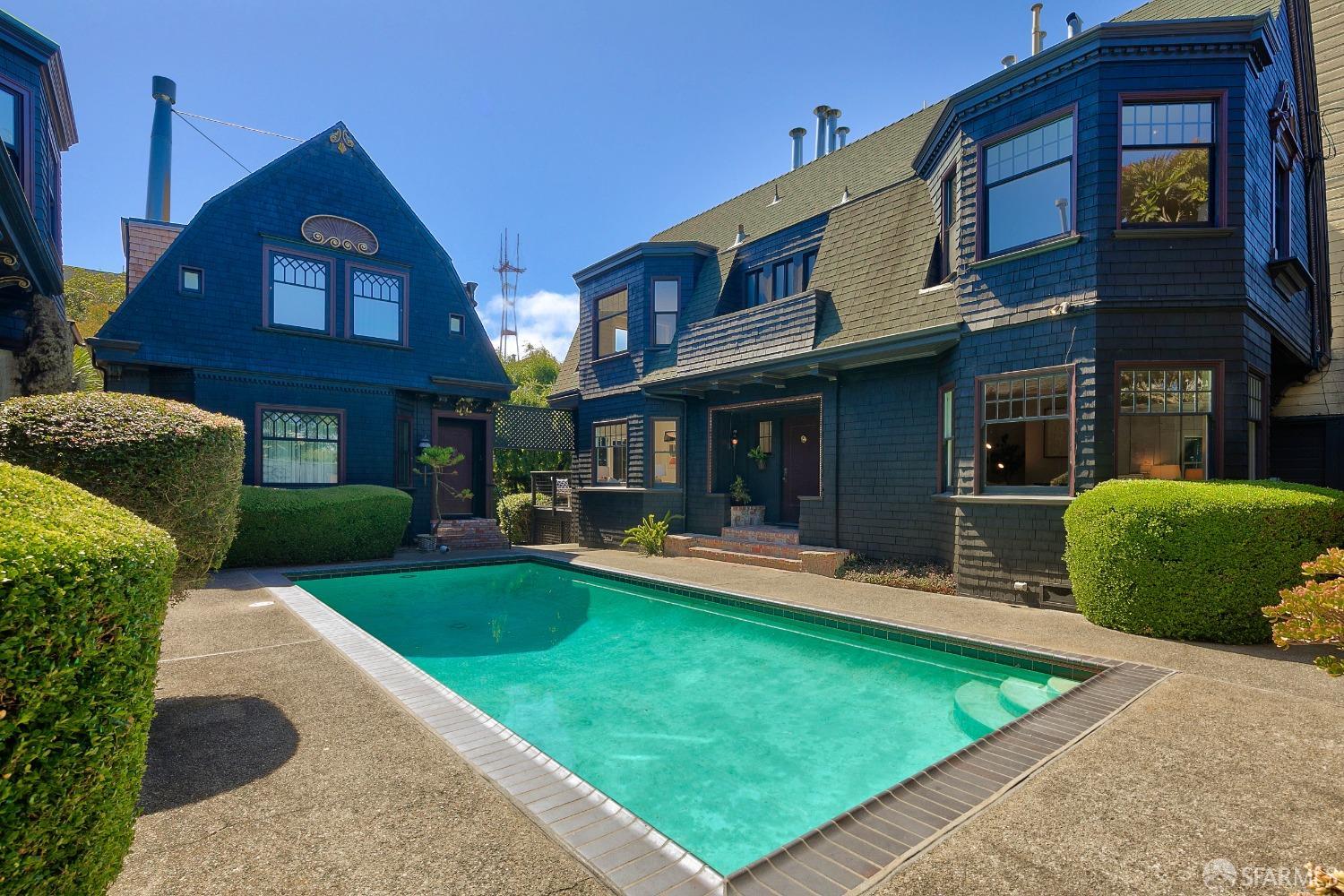 Nestled in the heart of Cole Valley, this Maxwell Bugbee designed shingle-style pool home offers the opportunity to own a piece of San Francisco architectural history. 61 Carl is a perfect blend of classic architecture and modern comfort, hidden away behind a large privacy fence. With three bedrooms, two baths, and in a prime location, this property is an ideal choice for those seeking the best of city living. The home's design allows for large windows that flood the space with natural light, while the hardwood floors and fireplace add warmth and character. Main floor includes a large living room and dining room, and a family room that overlooks the pool and backyard. Chef's kitchen features marble countertops, stainless appliances and large built-in eating area. Bedroom floor features oversized primary bedroom, new bathroom and two additional light-filled large bedrooms. Step out from the kitchen to your private deck and down to the large south facing backyard with mature trees and plants. Stroll to nearby shops, cafes, and restaurants on Cole Street or take a short walk to Golden Gate Park for outdoor adventures. Operates like a single family home - technically a condominium with pool house on lot. Seller will consider Seller financing or rate buy-down.