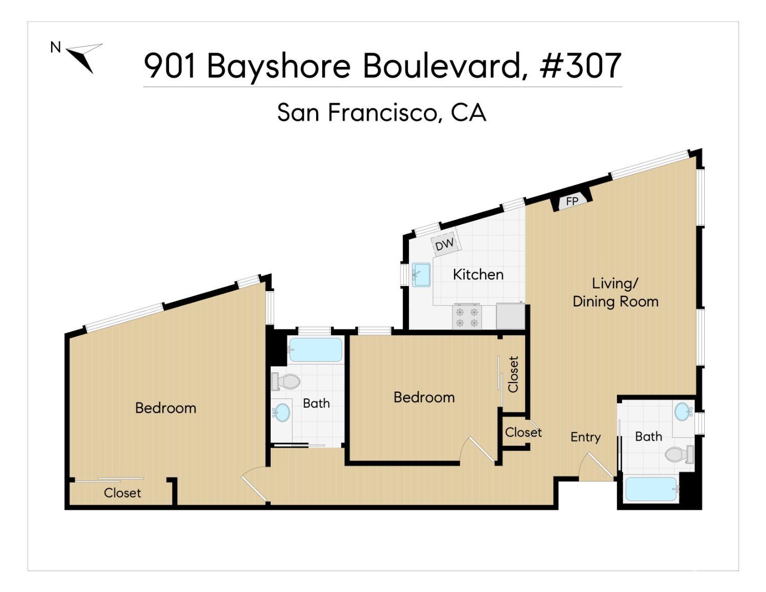 Detail Gallery Image 15 of 22 For 901 Bayshore Blvd #307,  San Francisco,  CA 94124 - 2 Beds | 2 Baths